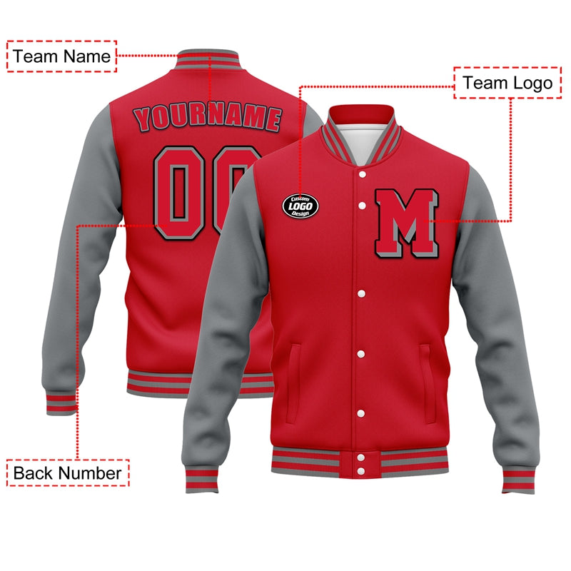 Men Custom Red Grey Letterman Two-Tone Jacket