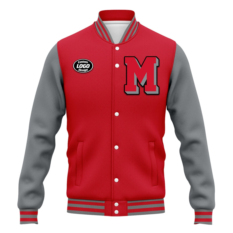 Men Custom Red Grey Letterman Two-Tone Jacket