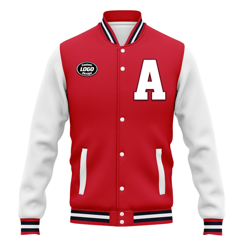 Men Custom Red White Letterman Two-Tone Jacket