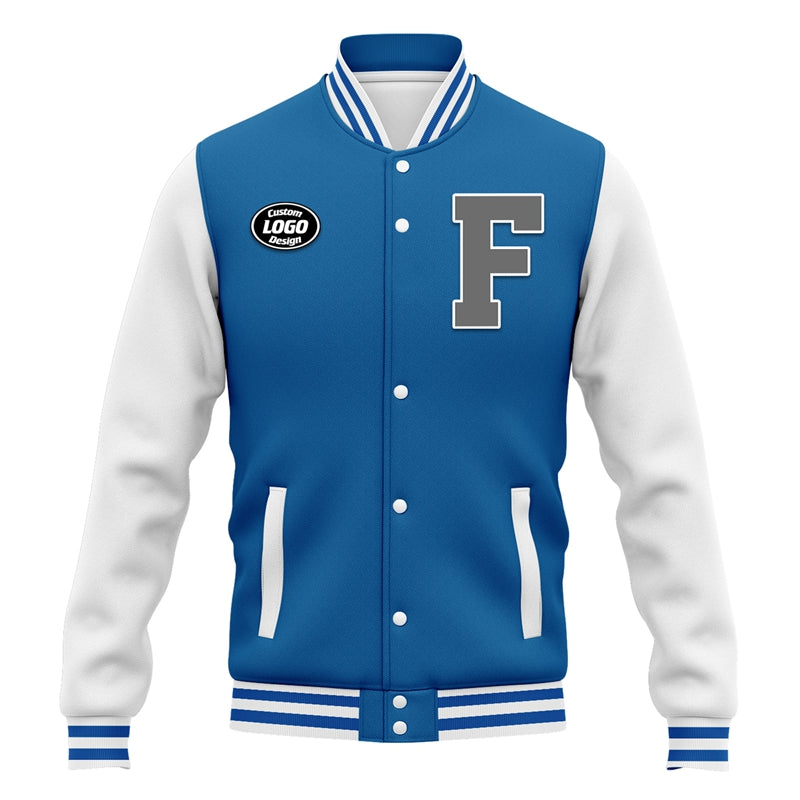 Men Custom Blue White Letterman Two-Tone Jacket