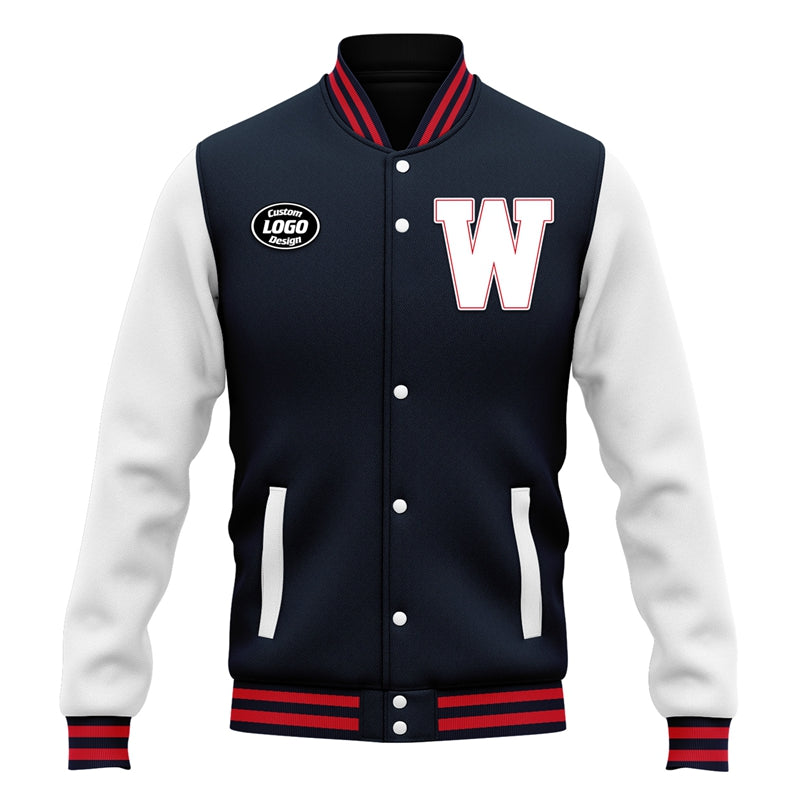 Men Custom Navy Blue White Letterman Two-Tone Jacket