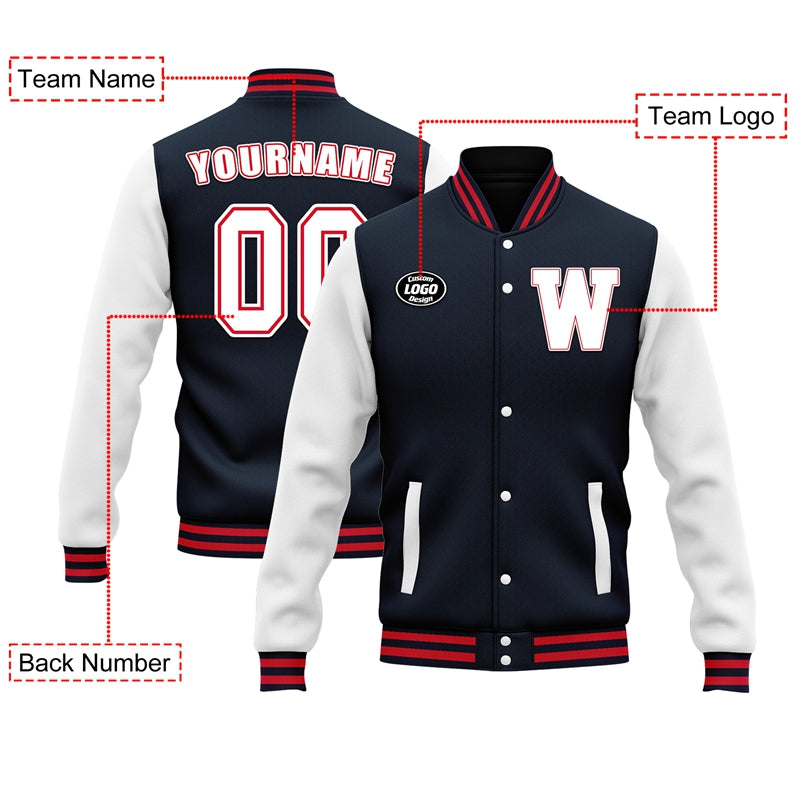 Men Custom Navy Blue White Letterman Two-Tone Jacket