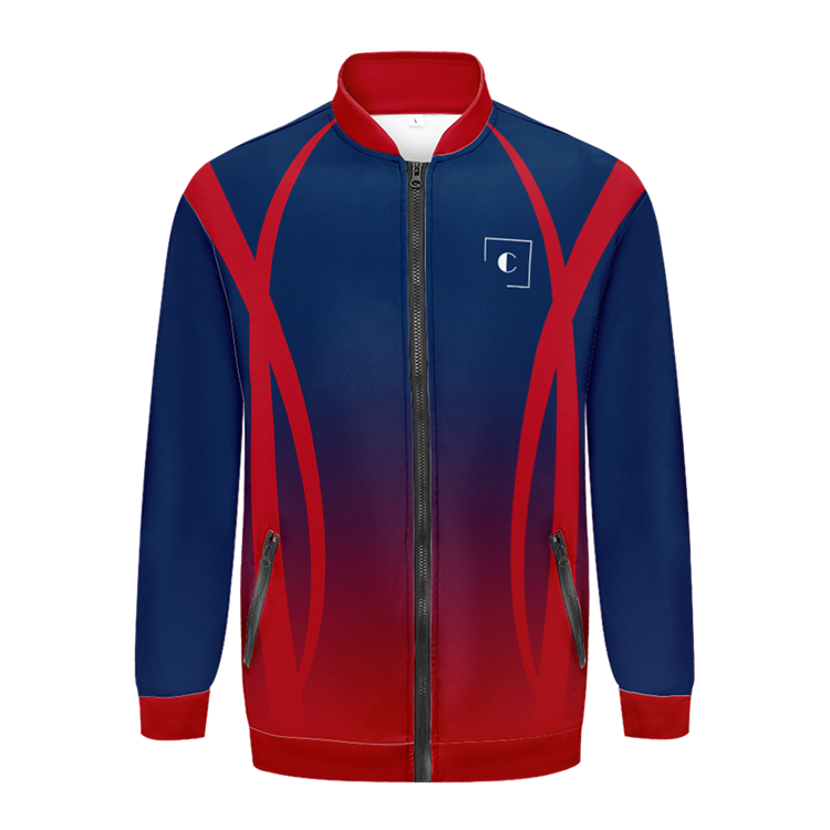 Men Custom Navy Blue Red Strip Letterman Two-Tone Jacket