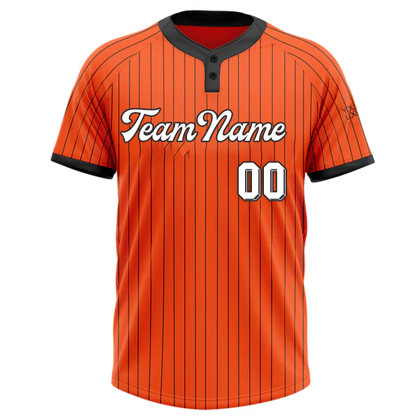 Men Custom Orange Black Pinstripe White Two-Button Unisex Softball Jersey