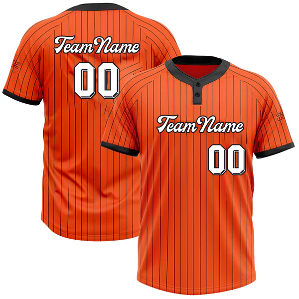 Men Custom Orange Black Pinstripe White Two-Button Unisex Softball Jersey