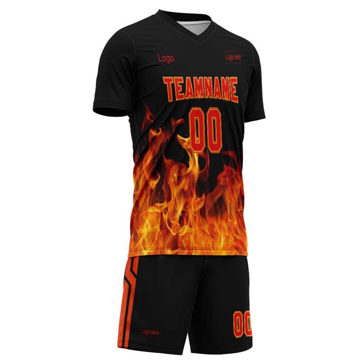 Men Custom Figure Black-Red Flame Sublimation Soccer Uniform Jersey