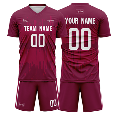 Men Custom Figure Wine Red Sublimation Soccer Uniform Jersey