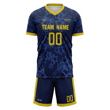 Men Custom Figure Yellow Blue Sublimation Soccer Uniform Jersey