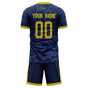 Men Custom Figure Yellow Blue Sublimation Soccer Uniform Jersey