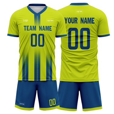 Men Custom Figure Bright Green Strip Sublimation Soccer Uniform Jersey