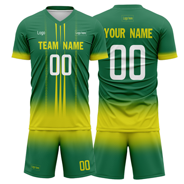 Men Custom Figure Yellow Green Sublimation Soccer Uniform Jersey