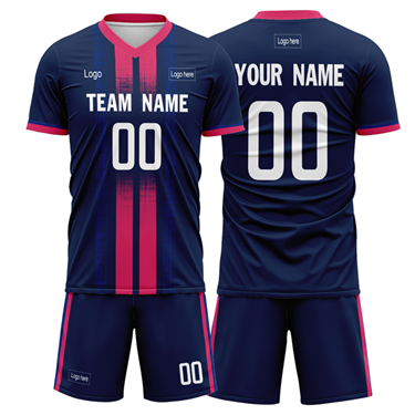 Men Custom Figure Navy Pink Strip Sublimation Soccer Uniform Jersey