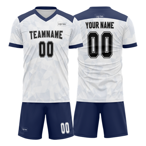 Men Custom Figure Navy Beige Sublimation Soccer Uniform Jersey