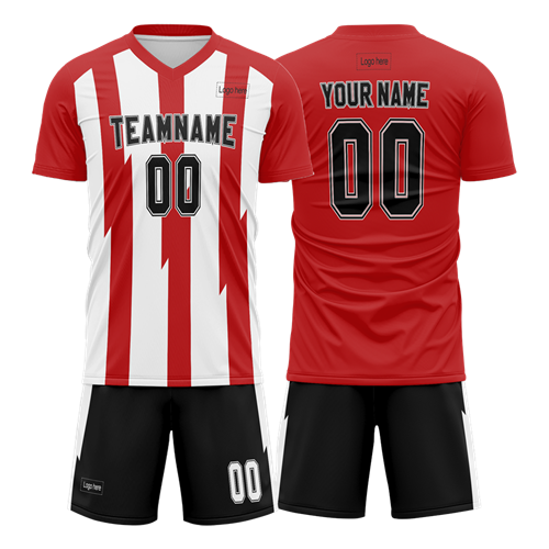 Men Custom Red Strip Sublimation Soccer Uniform Jersey