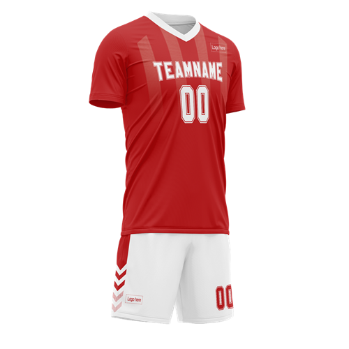 Men Custom Red White Collar Sublimation Soccer Uniform Jersey