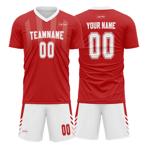 Men Custom Red White Collar Sublimation Soccer Uniform Jersey