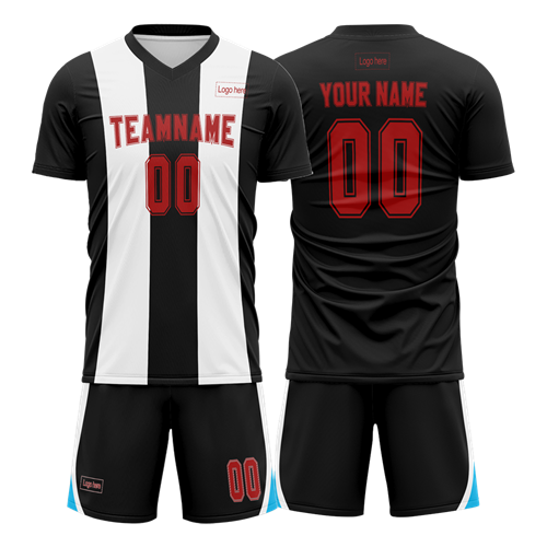 Men Custom Black White Collar Sublimation Soccer Uniform Jersey