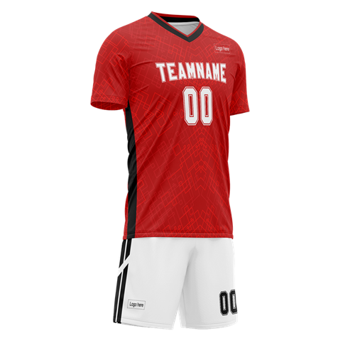 Men Custom Red Black Collar Sublimation Soccer Uniform Jersey