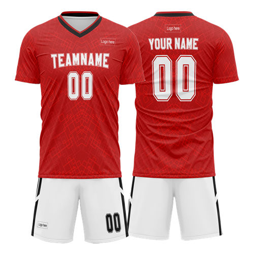 Men Custom Red Black Collar Sublimation Soccer Uniform Jersey