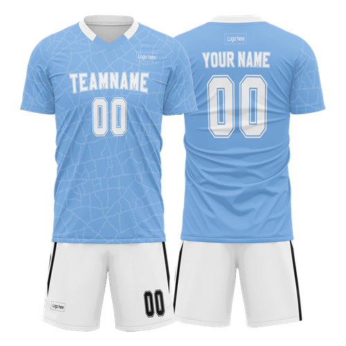 Men Custom Blue White Collar Sublimation Soccer Uniform Jersey