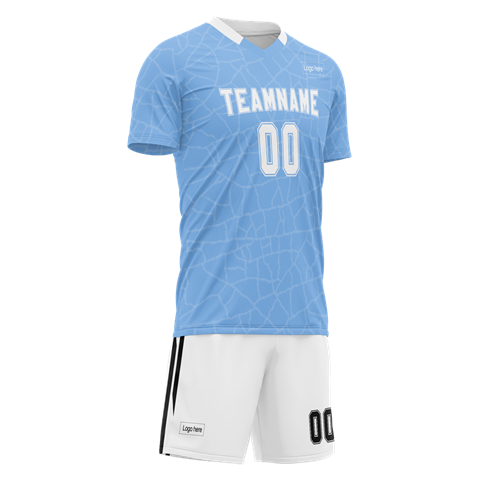 Men Custom Blue White Collar Sublimation Soccer Uniform Jersey